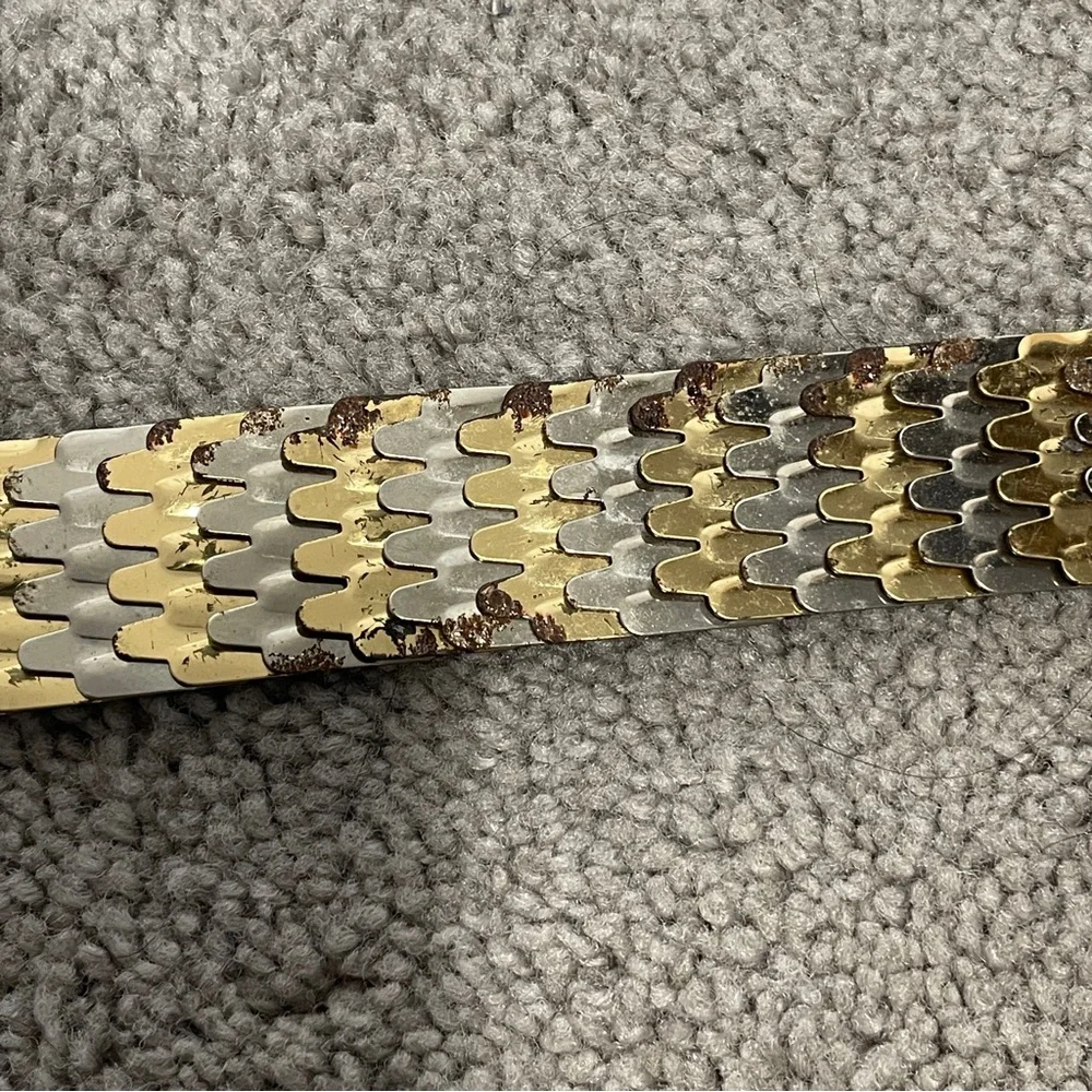 Vintage women's fashion belt 2‎ two tone silver gold metal fish scale belt